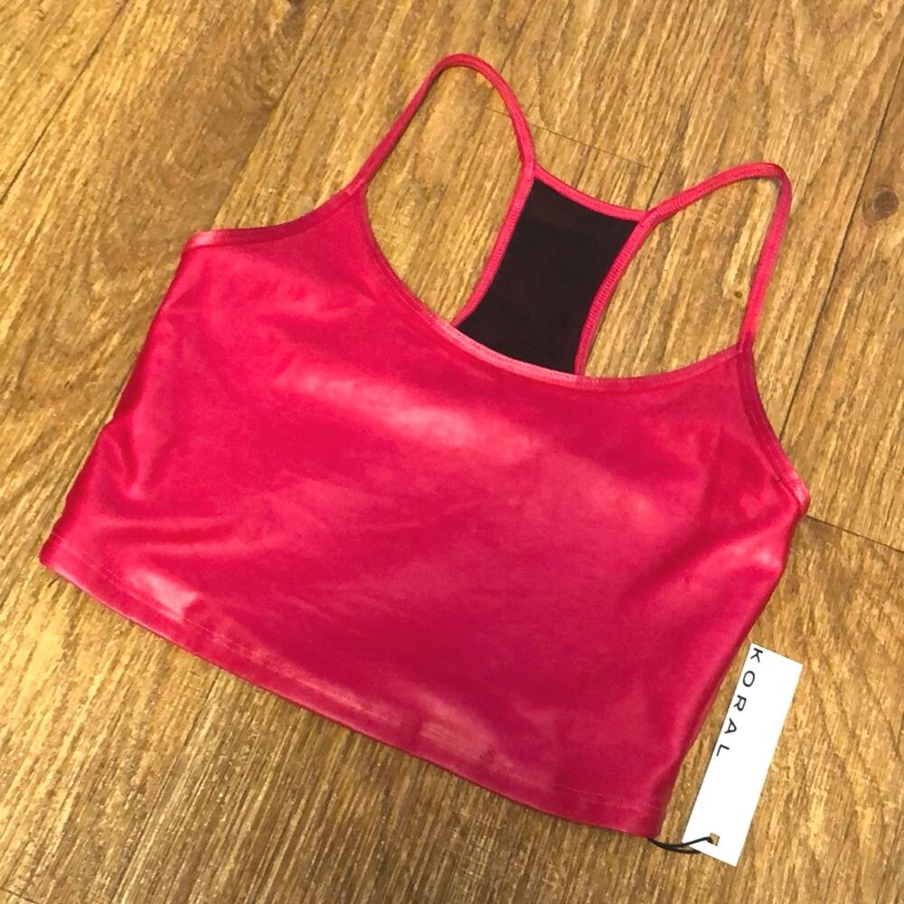 Koral Pink Leah Infinity Lustrous Shiny Sports Bra Tank Size XS